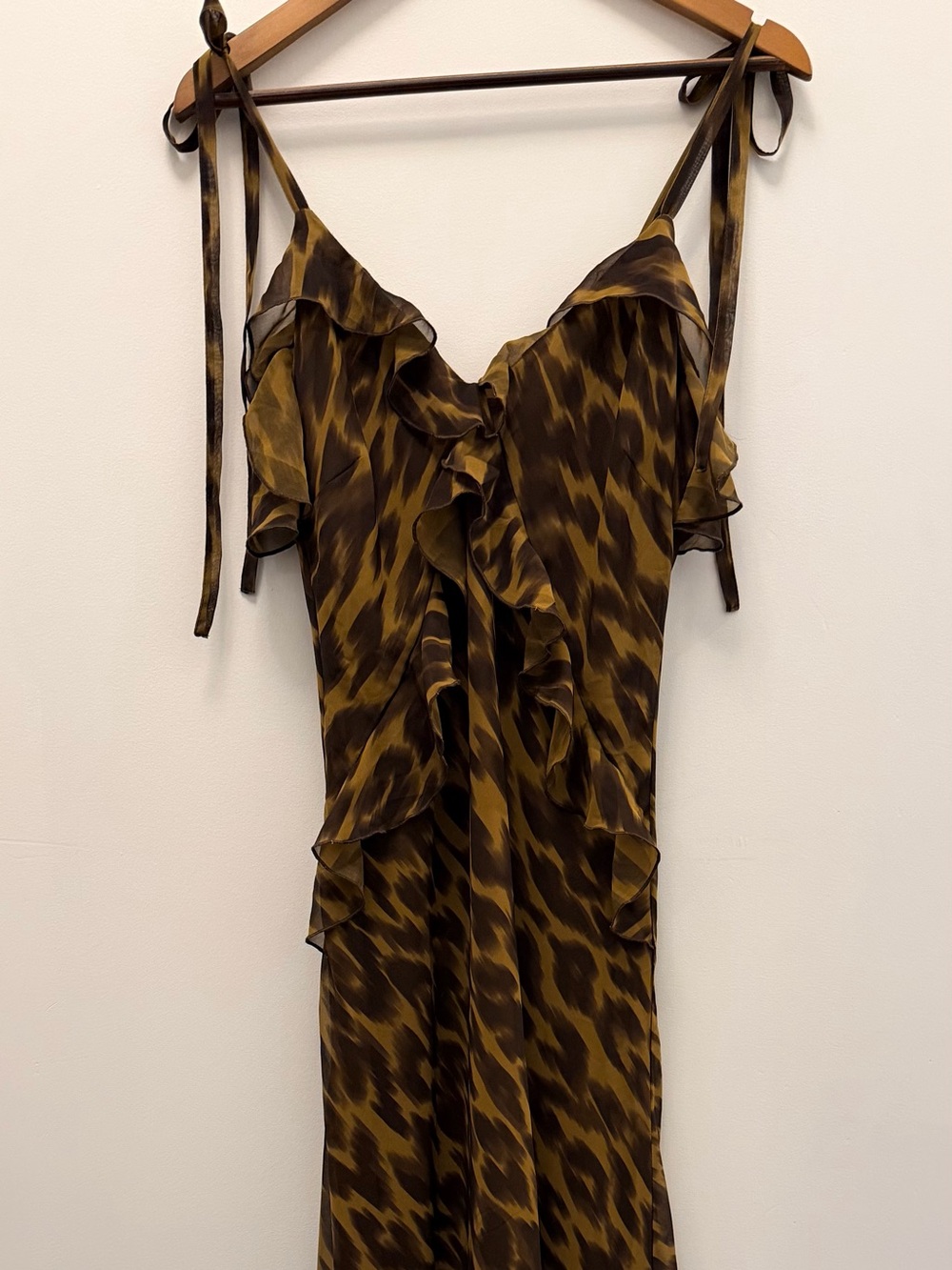 Betsey Johnson Brown and Olive Leopard-Print Ruffle Jumpsuit
